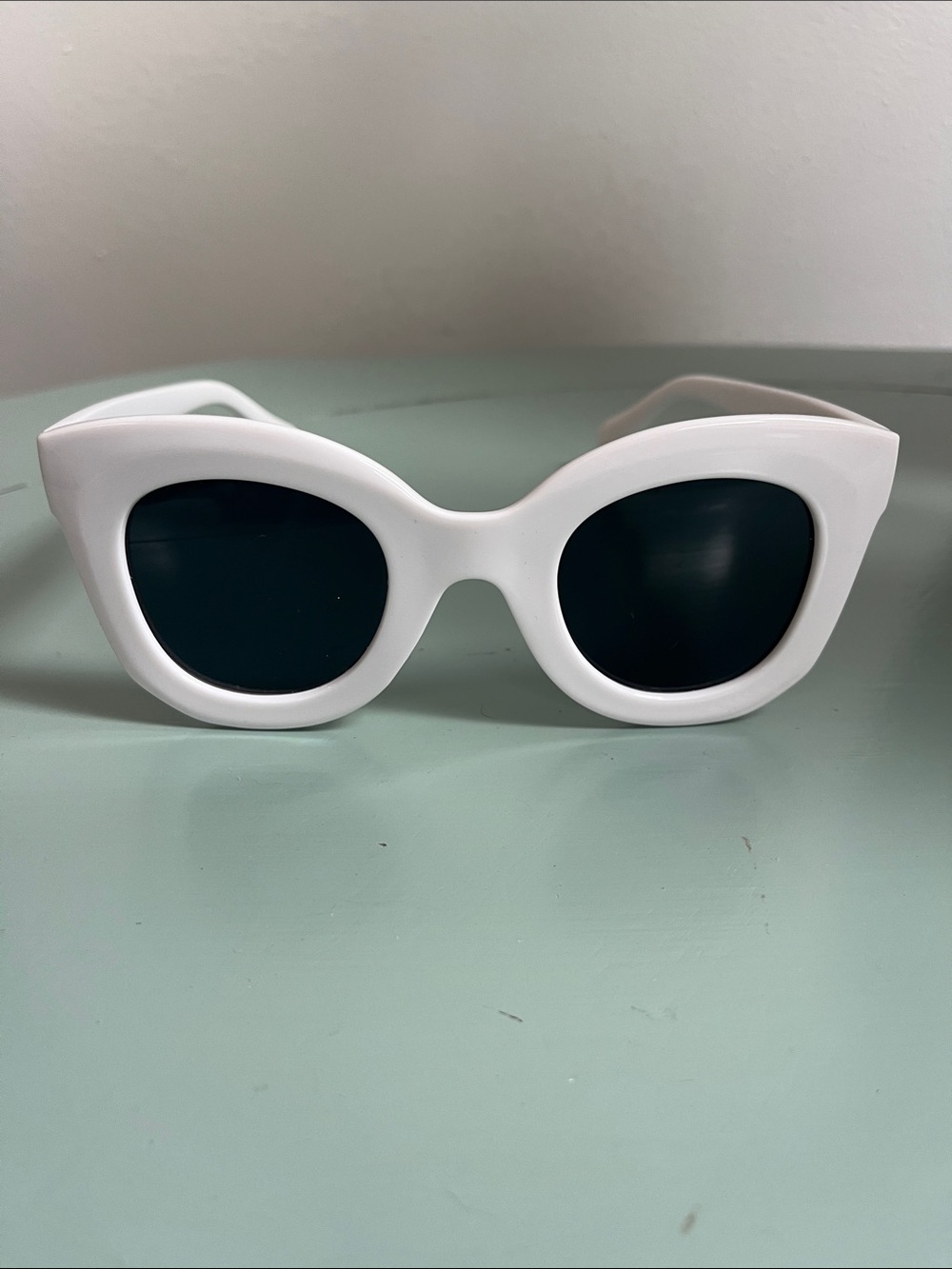 White Cat-Eye Sunglasses with Black Lenses